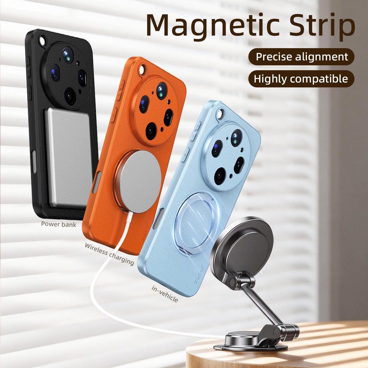 For OPPO Find X9 Ultra 5G Goatskin Vegan Leather Magnetic Phone Case  With 360 Degree Rotating Holder - Black - EDA009792610B