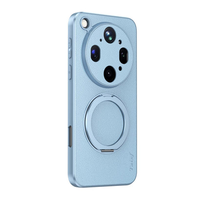 For OPPO Find X9 Ultra 5G Goatskin Vegan Leather Magnetic Phone Case  With 360 Degree Rotating Holder - Blue - EDA009792610C