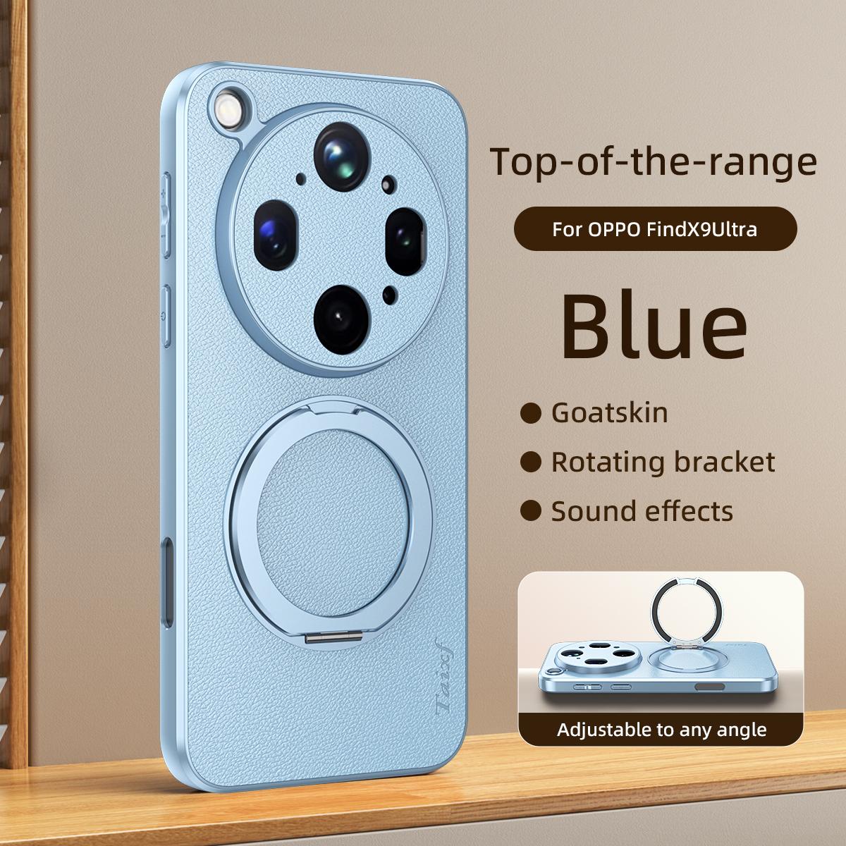 For OPPO Find X9 Ultra 5G Goatskin Vegan Leather Magnetic Phone Case  With 360 Degree Rotating Holder - Blue - EDA009792610C