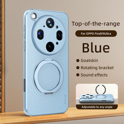 For OPPO Find X9 Ultra 5G Goatskin Vegan Leather Magnetic Phone Case  With 360 Degree Rotating Holder - Blue - EDA009792610C