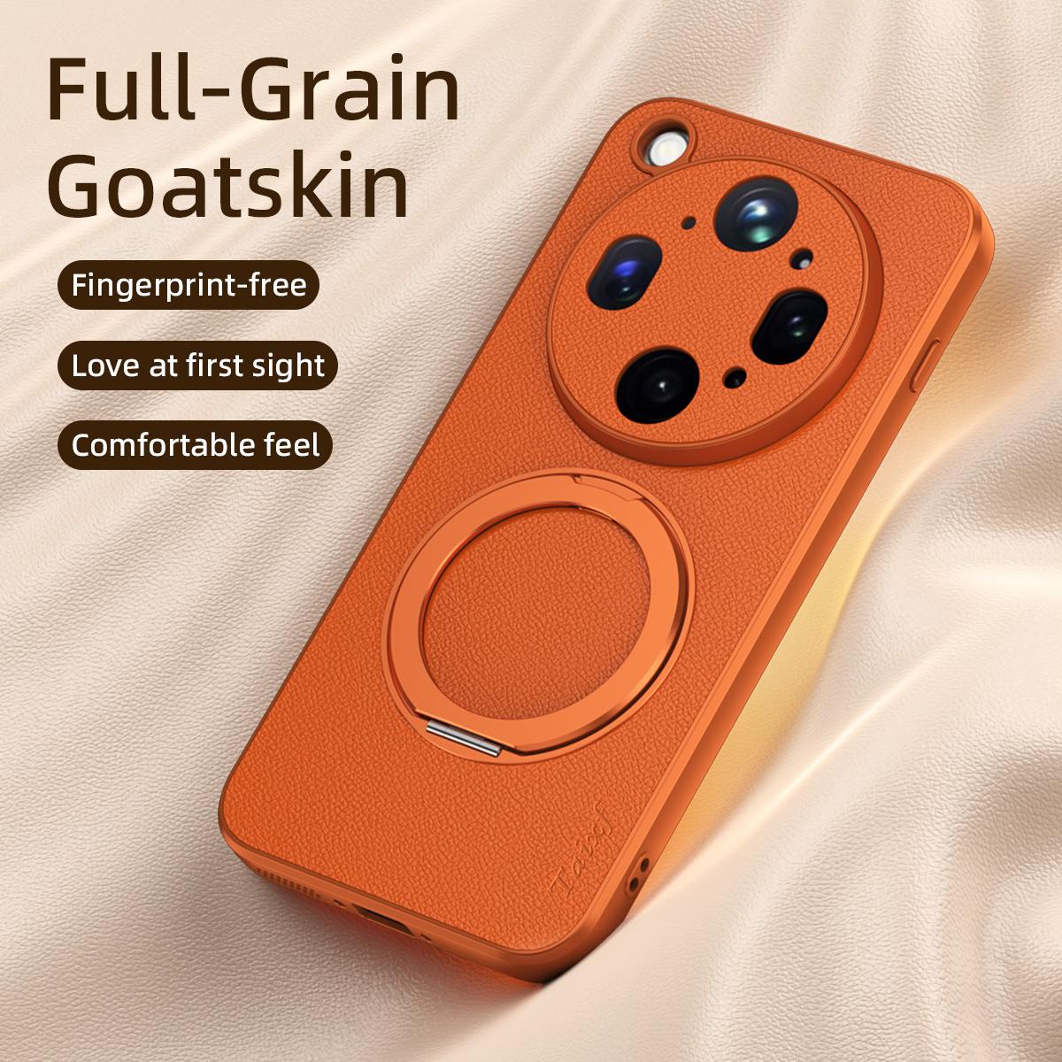 For OPPO Find X9 Ultra 5G Goatskin Vegan Leather Magnetic Phone Case  With 360 Degree Rotating Holder - Blue - EDA009792610C