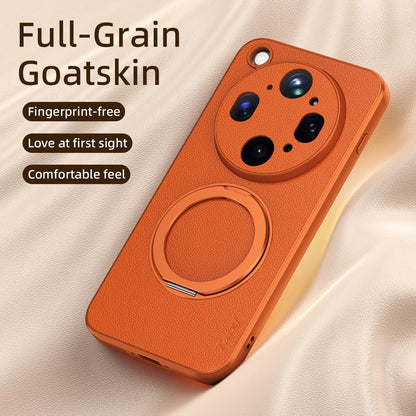 For OPPO Find X9 Ultra 5G Goatskin Vegan Leather Magnetic Phone Case  With 360 Degree Rotating Holder - Blue - EDA009792610C