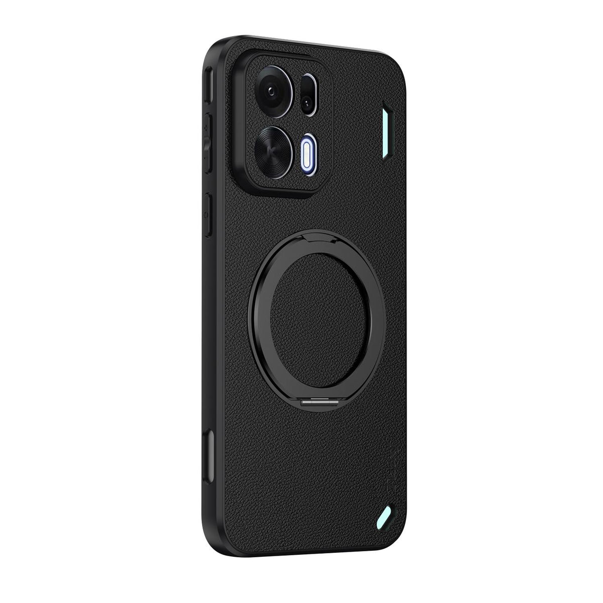 For OPPO K15 Pro+ Goatskin Vegan Leather Magnetic Phone Case  With 360 Degree Rotating Holder - Black - EDA009792611B