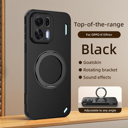 For OPPO K15 Pro+ Goatskin Vegan Leather Magnetic Phone Case  With 360 Degree Rotating Holder - Black - EDA009792611B