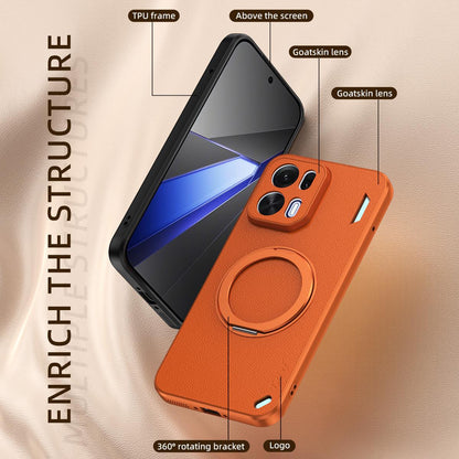For OPPO K15 Pro+ Goatskin Vegan Leather Magnetic Phone Case  With 360 Degree Rotating Holder - Black - EDA009792611B