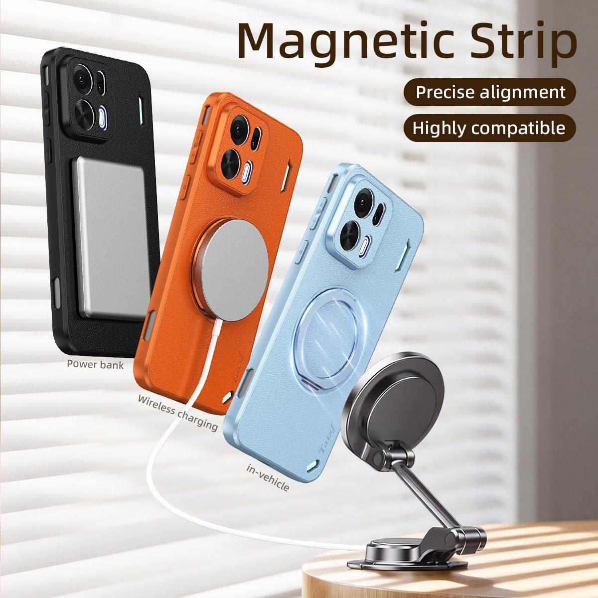 For OPPO K15 Pro+ Goatskin Vegan Leather Magnetic Phone Case  With 360 Degree Rotating Holder - Black - EDA009792611B