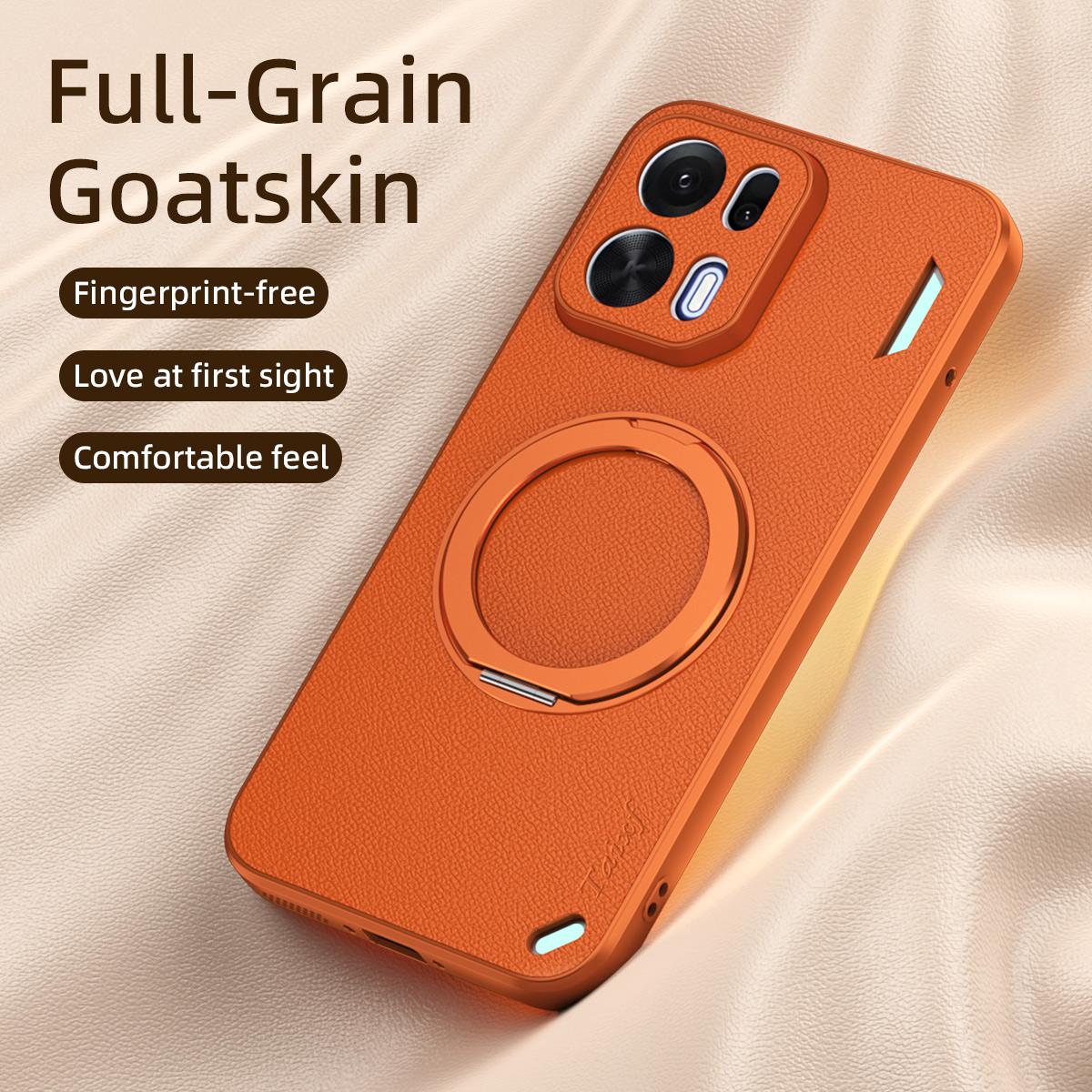 For OPPO K15 Pro+ Goatskin Vegan Leather Magnetic Phone Case  With 360 Degree Rotating Holder - Blue - EDA009792611C