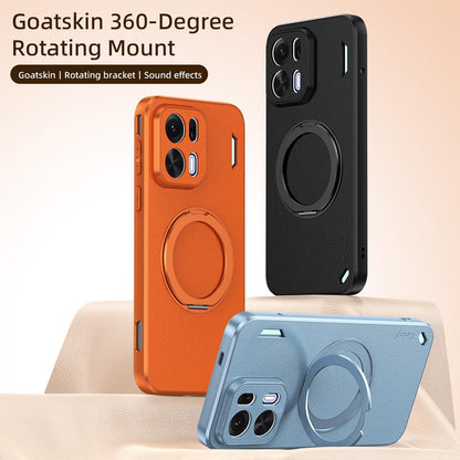 For OPPO K15 Pro 5G Goatskin Vegan Leather Magnetic Phone Case  With 360 Degree Rotating Holder - Orange - EDA009792612A