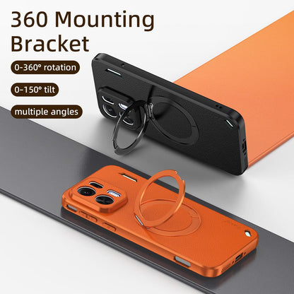 For OPPO K15 Pro 5G Goatskin Vegan Leather Magnetic Phone Case  With 360 Degree Rotating Holder - Black - EDA009792612B