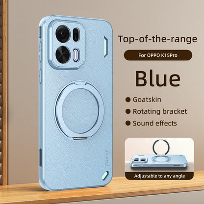 For OPPO K15 Pro 5G Goatskin Vegan Leather Magnetic Phone Case  With 360 Degree Rotating Holder - Blue - EDA009792612C