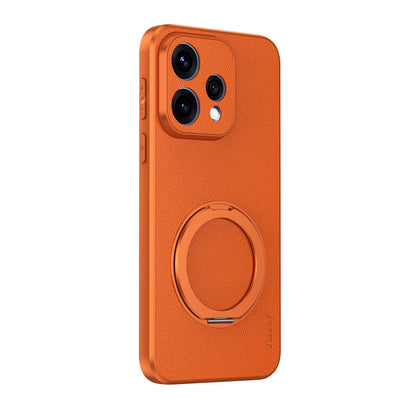 For OPPO Reno 15c 5G Goatskin Vegan Leather Magnetic Phone Case  With 360 Degree Rotating Holder - Orange - EDA009792613A