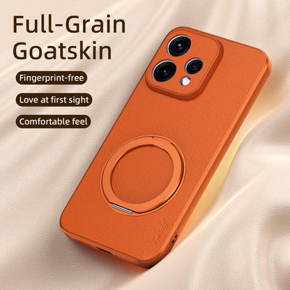 For OPPO Reno 15c 5G Goatskin Vegan Leather Magnetic Phone Case  With 360 Degree Rotating Holder - Orange - EDA009792613A