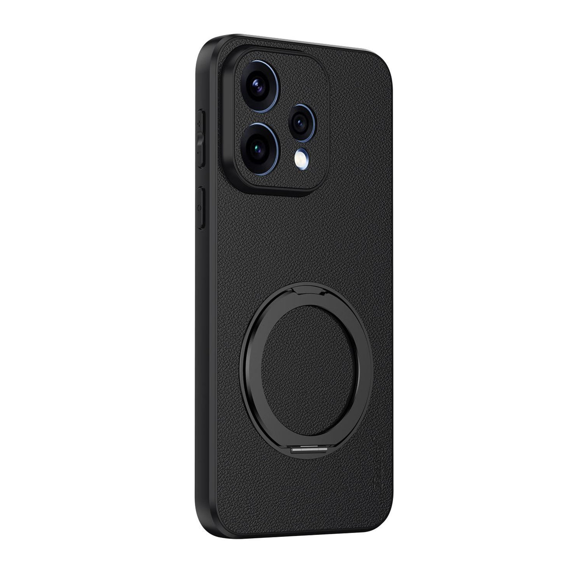 For OPPO Reno 15c 5G Goatskin Vegan Leather Magnetic Phone Case  With 360 Degree Rotating Holder - Black - EDA009792613B