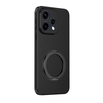 For OPPO Reno 15c 5G Goatskin Vegan Leather Magnetic Phone Case  With 360 Degree Rotating Holder - Black - EDA009792613B