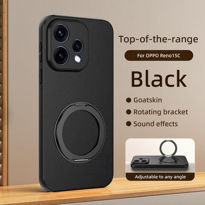 For OPPO Reno 15c 5G Goatskin Vegan Leather Magnetic Phone Case  With 360 Degree Rotating Holder - Black - EDA009792613B