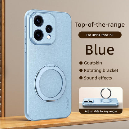 For OPPO Reno 15c 5G Goatskin Vegan Leather Magnetic Phone Case  With 360 Degree Rotating Holder - Blue - EDA009792613C