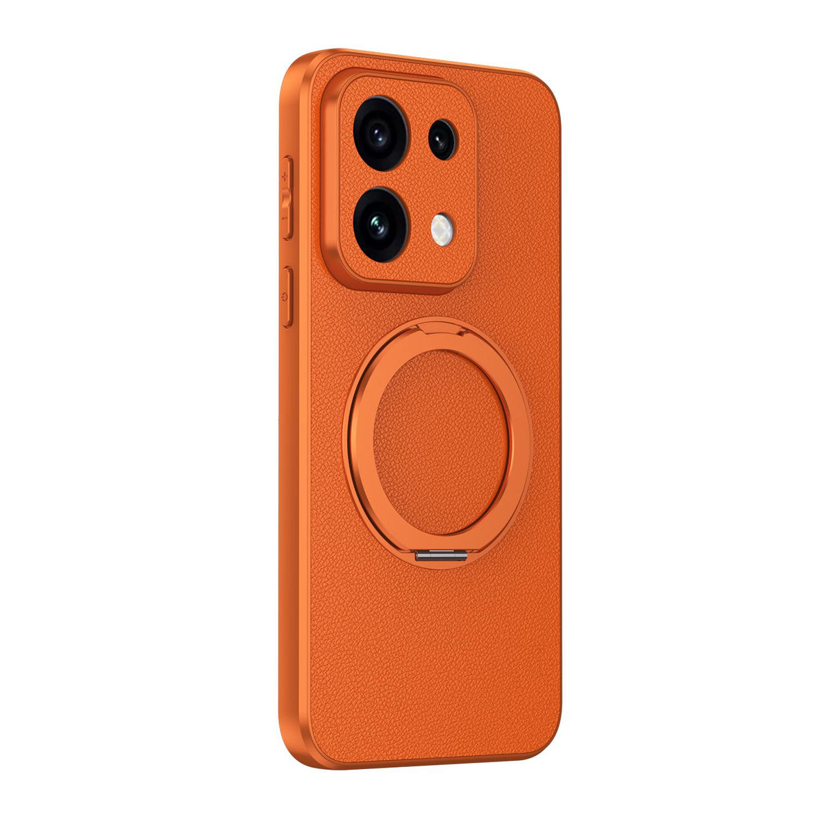 For OPPO Reno 16 5G Global Goatskin Vegan Leather Magnetic Phone Case  With 360 Degree Rotating Holder - Orange - EDA009792615A