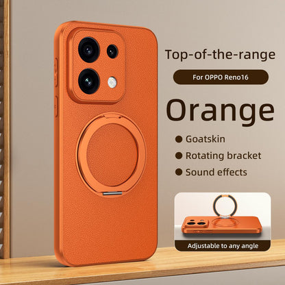 For OPPO Reno 16 5G Global Goatskin Vegan Leather Magnetic Phone Case  With 360 Degree Rotating Holder - Orange - EDA009792615A