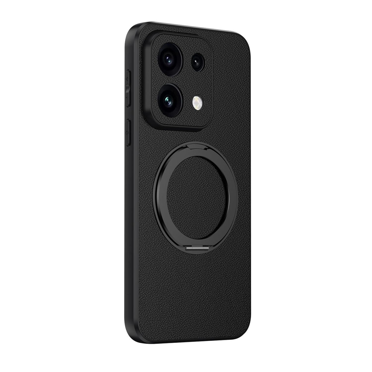 For OPPO Reno 16 5G Global Goatskin Vegan Leather Magnetic Phone Case  With 360 Degree Rotating Holder - Black - EDA009792615B
