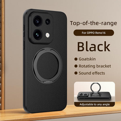 For OPPO Reno 16 5G Global Goatskin Vegan Leather Magnetic Phone Case  With 360 Degree Rotating Holder - Black - EDA009792615B
