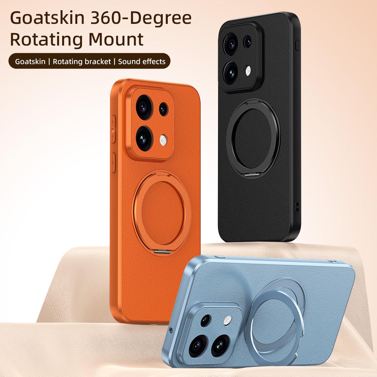 For OPPO Reno 16 5G Global Goatskin Vegan Leather Magnetic Phone Case  With 360 Degree Rotating Holder - Black - EDA009792615B