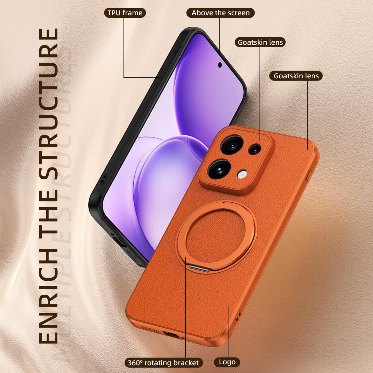 For OPPO Reno 16 5G Global Goatskin Vegan Leather Magnetic Phone Case  With 360 Degree Rotating Holder - Black - EDA009792615B