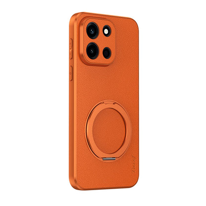 For OnePlus Turbo 6 Goatskin Vegan Leather Magnetic Phone Case With 360 Degree Rotating Holder - Orange - EDA009793102A