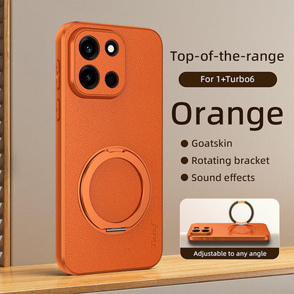 For OnePlus Turbo 6 Goatskin Vegan Leather Magnetic Phone Case With 360 Degree Rotating Holder - Orange - EDA009793102A