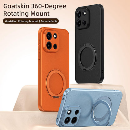 For OnePlus Turbo 6 Goatskin Vegan Leather Magnetic Phone Case With 360 Degree Rotating Holder - Orange - EDA009793102A