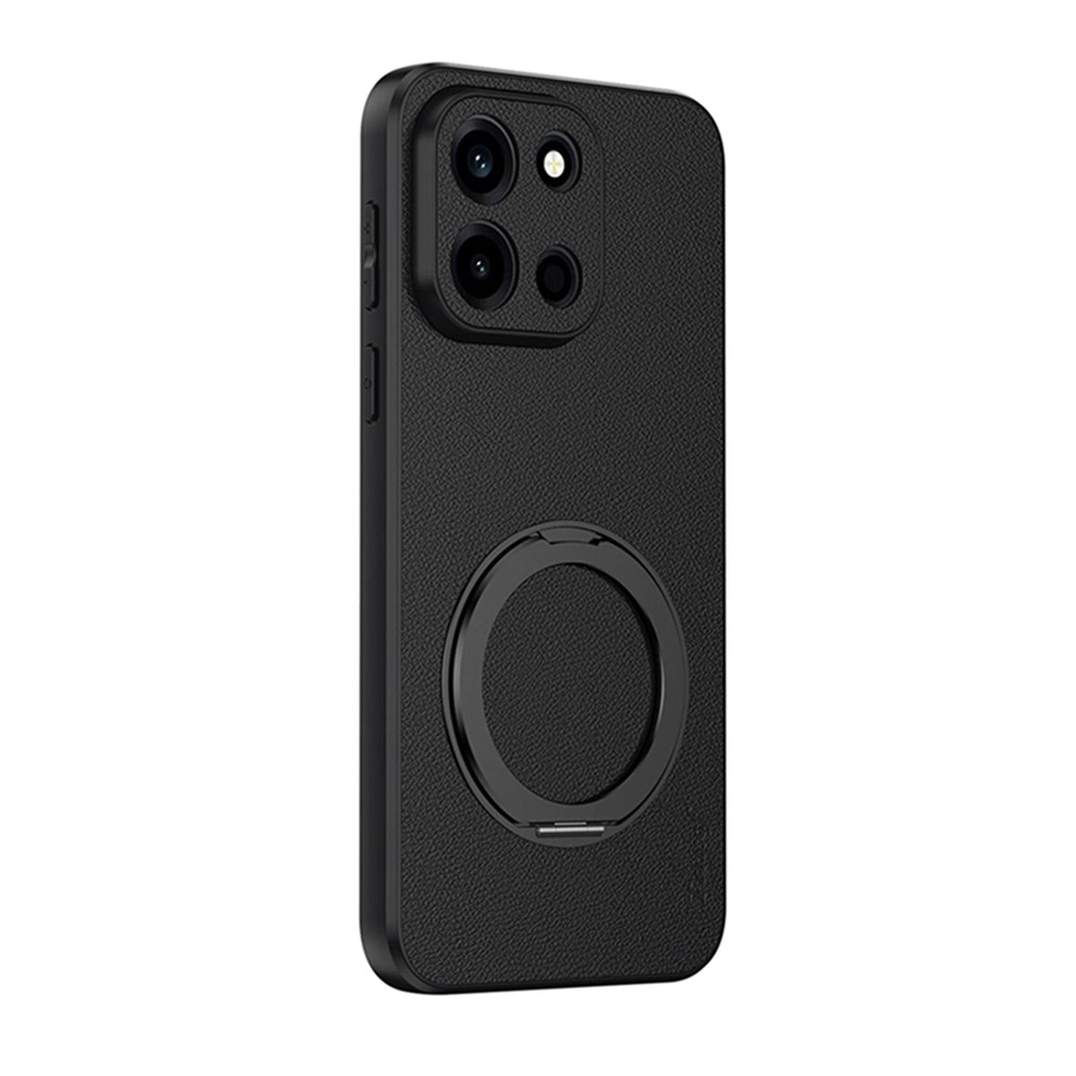 For OnePlus Turbo 6 Goatskin Vegan Leather Magnetic Phone Case With 360 Degree Rotating Holder - Black - EDA009793102B