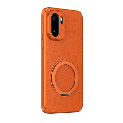 For OnePlus Ace 6 Goatskin Vegan Leather Magnetic Phone Case With 360 Degree Rotating Holder - Orange - EDA009793103A