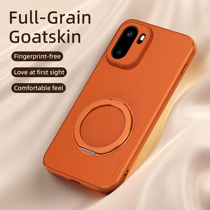 For OnePlus Ace 6 Goatskin Vegan Leather Magnetic Phone Case With 360 Degree Rotating Holder - Orange - EDA009793103A