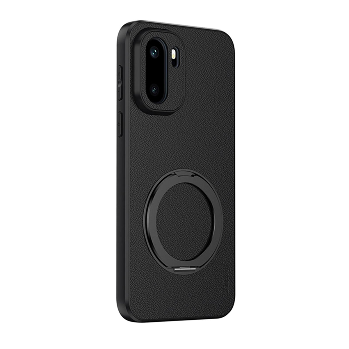 For OnePlus Ace 6 Goatskin Vegan Leather Magnetic Phone Case With 360 Degree Rotating Holder - Black - EDA009793103B