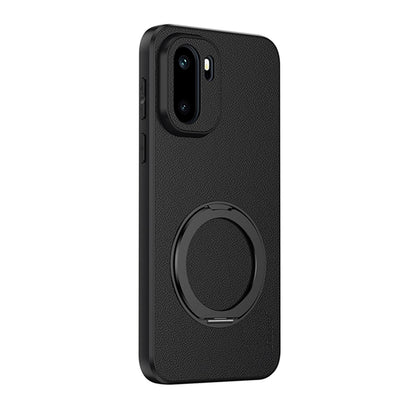 For OnePlus Ace 6 Goatskin Vegan Leather Magnetic Phone Case With 360 Degree Rotating Holder - Black - EDA009793103B