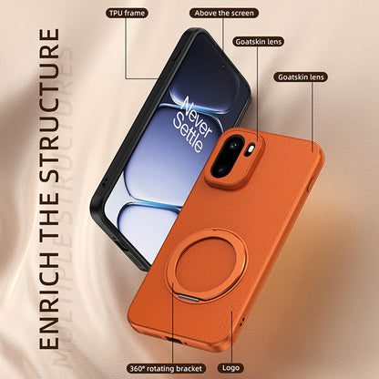 For OnePlus Ace 6 Goatskin Vegan Leather Magnetic Phone Case With 360 Degree Rotating Holder - Blue - EDA009793103C