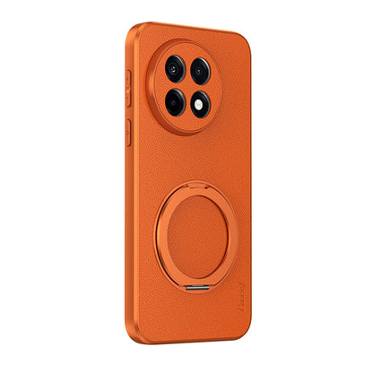 For OnePlus Ace 5 Goatskin Vegan Leather Magnetic Phone Case With 360 Degree Rotating Holder - Orange - EDA009793104A