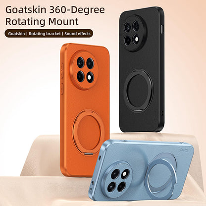 For OnePlus Ace 5 Goatskin Vegan Leather Magnetic Phone Case With 360 Degree Rotating Holder - Orange - EDA009793104A