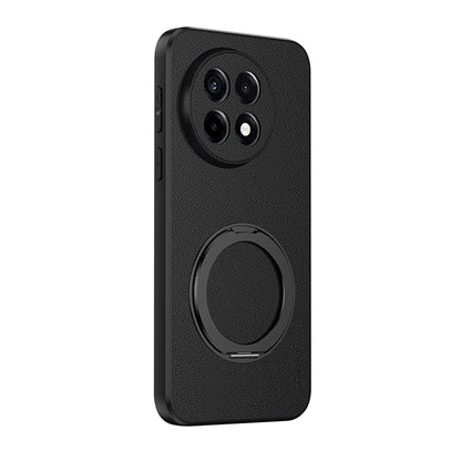 For OnePlus Ace 5 Goatskin Vegan Leather Magnetic Phone Case With 360 Degree Rotating Holder - Black - EDA009793104B
