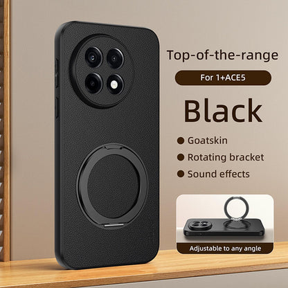 For OnePlus Ace 5 Goatskin Vegan Leather Magnetic Phone Case With 360 Degree Rotating Holder - Black - EDA009793104B