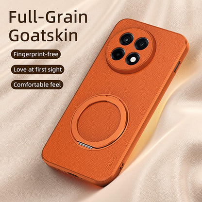For OnePlus Ace 5 Goatskin Vegan Leather Magnetic Phone Case With 360 Degree Rotating Holder - Black - EDA009793104B