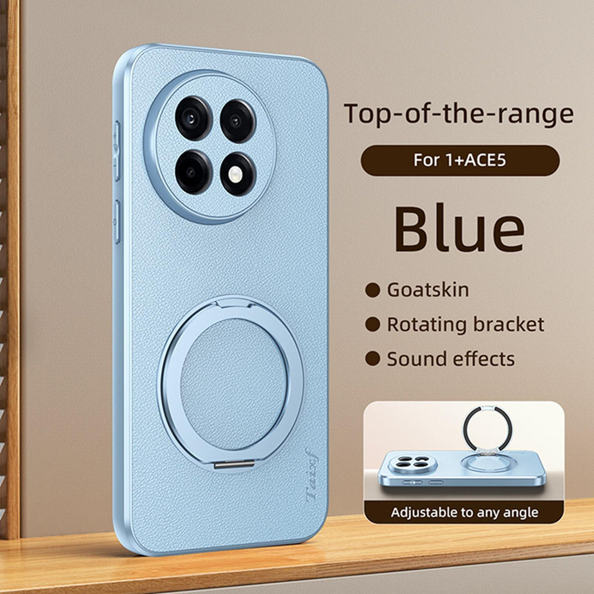 For OnePlus Ace 5 Goatskin Vegan Leather Magnetic Phone Case With 360 Degree Rotating Holder - Blue - EDA009793104C
