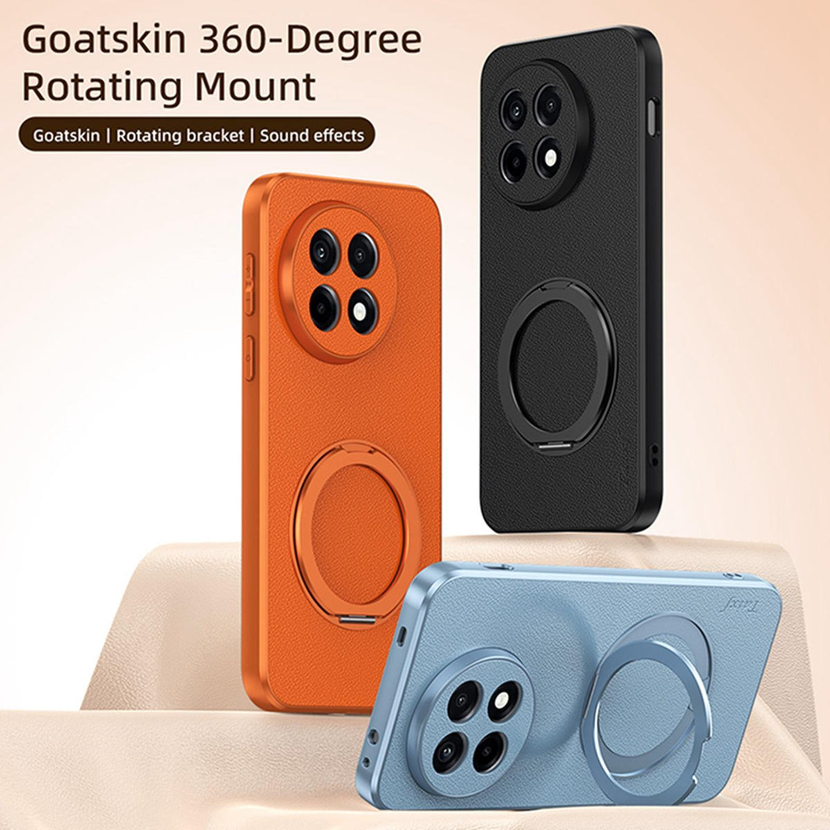 For OnePlus Ace 5 Goatskin Vegan Leather Magnetic Phone Case With 360 Degree Rotating Holder - Blue - EDA009793104C