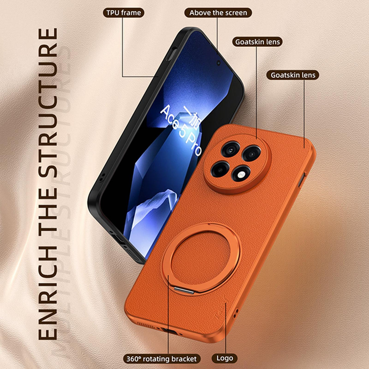 For OnePlus Ace 5 Goatskin Vegan Leather Magnetic Phone Case With 360 Degree Rotating Holder - Blue - EDA009793104C