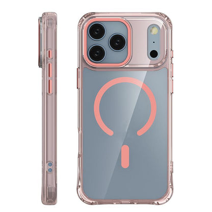 For iPhone 17 Pro Max Shockproof Magnetic PC Hybrid TPU Phone Case - Transparent Pink - EDA009793501C