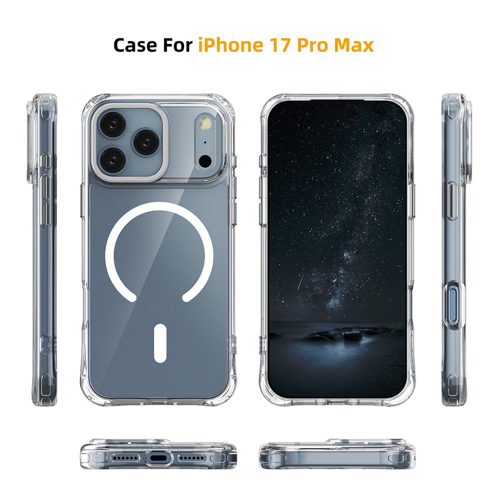 For iPhone 17 Pro Max Shockproof Magnetic PC Hybrid TPU Phone Case - Transparent Black - EDA009793501D