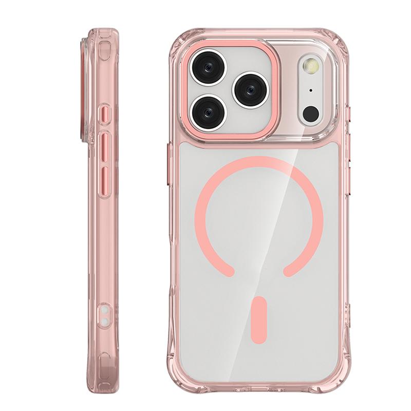 For iPhone 17 Pro Shockproof Magnetic PC Hybrid TPU Phone Case - Transparent Pink - EDA009793502C
