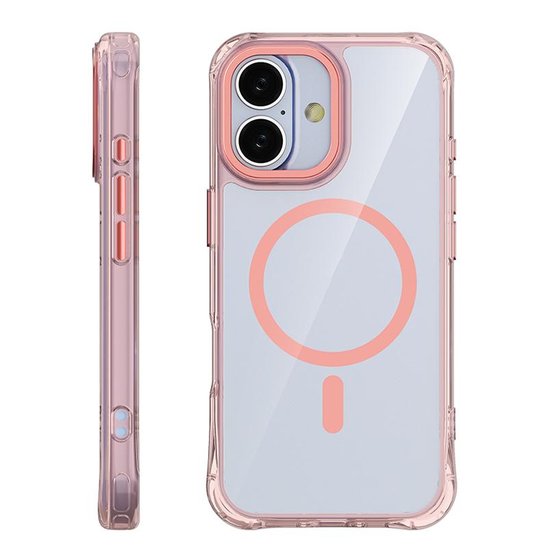 For iPhone 17 Shockproof Magnetic PC Hybrid TPU Phone Case - Transparent Pink - EDA009793503C