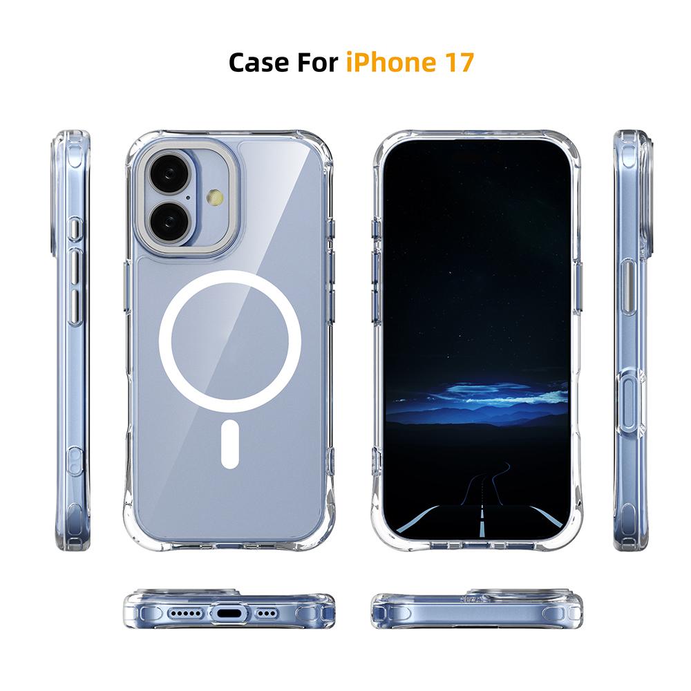 For iPhone 17 Shockproof Magnetic PC Hybrid TPU Phone Case - Transparent Black - EDA009793503D