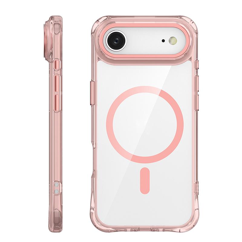 For iPhone Air Shockproof Magnetic PC Hybrid TPU Phone Case - Transparent Pink - EDA009793504C