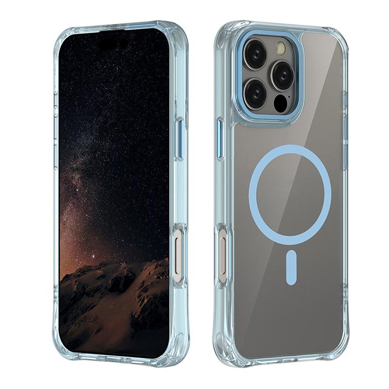 For iPhone 16 Pro Max Shockproof Magnetic PC Hybrid TPU Phone Case - Transparent Blue - EDA009793505A